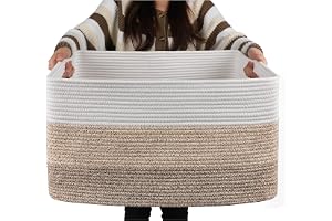 OIAHOMY Large Rectangle Blanket Basket, Woven Nursery Cotton Rope Baskets for Storage, Living Room, Toy Organizing With Handle-22”x17”x12”-Gradient Yellow