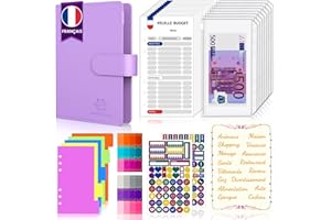MIDUKIT Classeur Budget Francais A6 Enveloppe, Conception Entièrement Française, Carnet, Budget Planner, Organisateur, Pochette, Agenda (Violet)