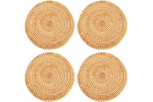 Haptufer 4 PièCes SéRies Dessous de Plateaux en Rotin pour Plaques Chaudes IsoléEs, Support de Pot pour Table, Tapis RéSistants à la Chaleur pour Cuisine