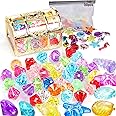 50 pcs Diving Gem Pool Toy, Gem with Treasure Pirate Chest Box Summer Underwater Acrylic Gemstones Set Underwater Swimming Toy for Pool Use Treasures Gift Sets for Kids Party Favors (Multicolor)