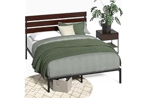 Zinus Figari 31 cm Bastidor de cama sostenible con plataforma de bambú y metal con cabecero de lamas | Somier de lamas de acero | Fácil montaje | 150 x 200 cm | Hermoso acabado