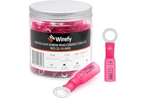 Wirefy 150 PZ Connettori Occhiello M5 - Kit Terminali Anello Termoretraibili - Capicorda Elettrici Crimpare - Rosso 0,34-1,5 mm²