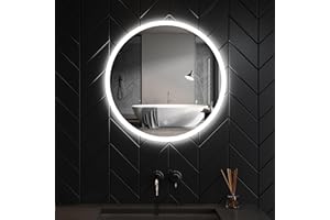 ‎SONNI SONNI Badspiegel mit Beleuchtung Rund 60 cm Beschlagfrei Runder Badspiegel mit LED-Beleuchtung LED Badspiegel Rund mit Touch Schalter Wandspiegel Kaltweiß 6400K