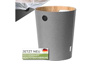 AMBIAVO® Papierkorb - 12L Büro Mülleimer mit Mülltütenfixierung, grau Holzoptik, perfekter Abfalleimer fürs home office und Kinderzimmer, praktischer Papiermüllkorb trash bin
