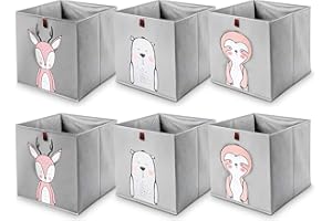 2friends Kallax - Set di 6 scatole portaoggetti per bambini, con passante estraibile, con 3 motivi, per bambini, 33 x 33 x 33 cm, stabile e lavabile, colore: grigio