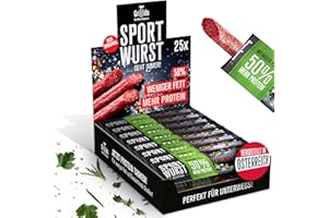 ‎GRILLIDO Grillido 25x Sportwurst Low Fat Sport Wurst Rind & Kräuter 500g mit 42% mehr Protein, Snack Salami, Beef jerky, Wurstpaket, Würstchen, Trockenfleisch