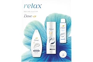 Dove Relax Trio Gift Set with a body wash, a body lotion, an anti-perspirant and a Shower Puff perfect gifts for her 3 piece