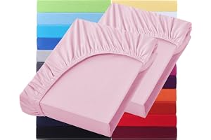 NatureMark Basic Uppsättning av 2 jersey dra-på-lakan, 90 x 190 cm – 100 x 200 cm – 25 cm tjocklek – 100 x 200 cm spännlakan