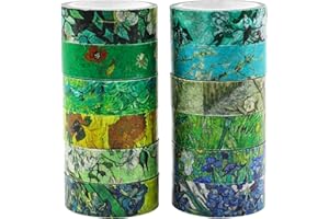 Berkin Arts 12 Rollos Arte Flores Cinta Washi Decorativa Adhesiva Vintage Masking Tape Set, 15mm x 5 m, para Manualidades de DIY Pegatinas, Vintage Navidad Embellecer Vincent Van Gogh Impresión