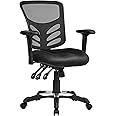 SONGMICS Office Chair Ergonomic, Computer Mesh Desk Chair, Adjustable Armrests, Unique Height Adjustable Backrest, Tilt Function and Position Lock, Lumbar Support, Black OBN52BKUK