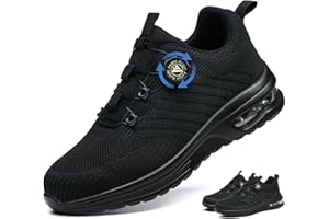 AYQYC Męskie buty ochronne ze stalowym noskiem, lekkie buty ochronne, oddychające, antypoślizgowe, z poduszką powietrzną, obrotową klamrą, sznurowadła