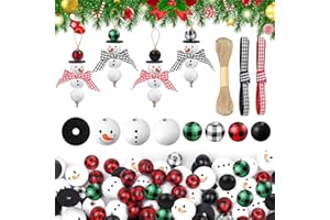 DOG'S BOOTY 102 Stück Holzperlen mit Gesicht Holzköpfe für Sorgenwurm Holzperlen mit Gesicht 20mm Sorgenwürmchen Weihnachtsfarbene Bastelset Weihnachten Schnüre für Büros Parteien Urlaub DIY Dekorationen C-096