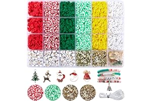 yumcute Christmas Clay Beads Bracelet Making Kit, 3000pcs Jewellery Making Kit, 6 Color Clay Bead Kit, Light Color Friendship Bracelet Making Kit, Flat Beads for The Making Necklace and Earring