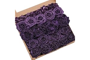 ‎LING'S MOMENT Ling's moment Künstliche Blumen Gefälschte Rosen Faux Pfingstrose Schaum Gardenia Combo für DIY Hochzeit Sträuße Tafelaufsätze Arrangements Braut Dusche Party Home Decorations, Lila, 23 Stück