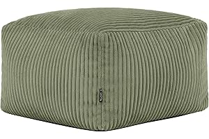 ‎ICON Icon Amara Hocker, Salbeigrün, Flauschiger Cord Stoff, Sitzsack Cord, Sitzpuff Hocker mit Füllung, Fußhocker für das Wohnzimmer, Deko Wohnzimmer