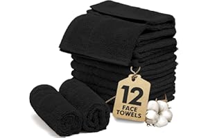 Novo Home Face Towels Pack of 12 – 100% Cotton Washcloths (30x30cm) – Soft, Quick Dry, Highly Absorbent Flannels for Bathroom, Spa, Gym – Black