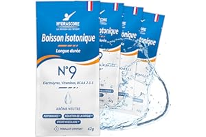 Hydrascore N°9 - Goût Neutre 4 Dosettes - Boisson Isotonique Energétique pour Sportifs - Running, Vélo, Trail, Triathlon - Poudre Énergisante & Hydratante - Électrolytes Hydratation & BCAA - H1039