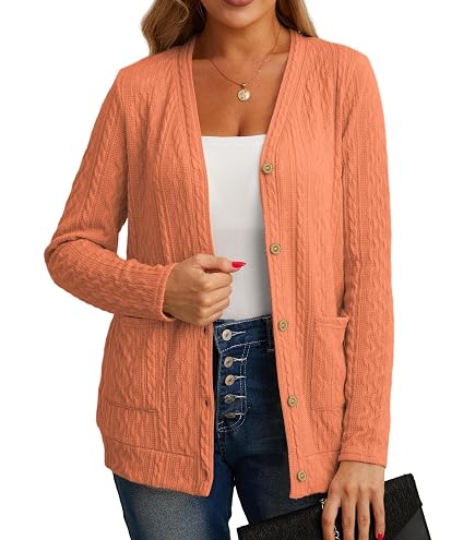 Cardigan Boutons Femme Tricot Casual Uni Avec Poches - Gilet Chaud Confortable Printemps Automne