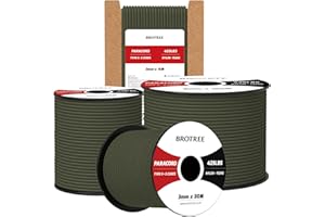 Brotree Paracord 3mm 30M Cuerda 100% Nylon Tipo II 3 Hebras Cuerda Paracord 425 para Exterior, Bricolaje - 192 kg Carga de Rotura (Ejercito Verde)