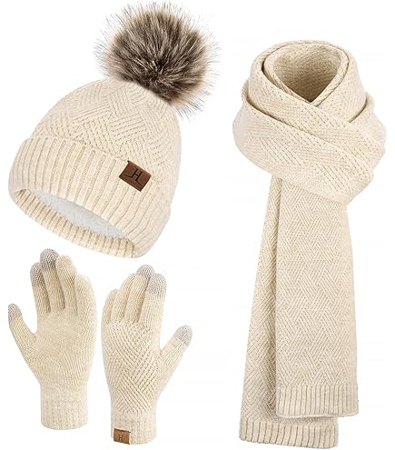 Ensemble Bonnet Écharpe Gants Femme - Motif Teckel - Doux Et Chaud - Cadeau Noël Anniversaire