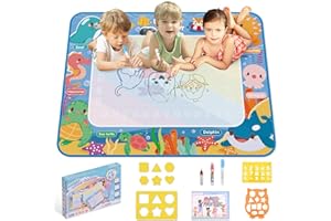 Lahrma Water Doodle Mat Kids Toys 100×80cm, Large Aqua Magic Doodle Water Mat with 3 Doodle Pens and 3 Drawing Templates, Reusable Water Drawing Mat for 4-6 Years Old Boys&Girls, Ocean