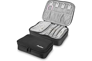 Procase Bolsa Organizadora de Joyas de Viaje, Bolso Joyero Portátil con 2 Capas Acolchadas y Asa de Mano, Bolsa Transporte para Collares, Pendientes, Pulseras, Relojes, Anillos –Negro