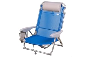 AKTIVE Krzesło plażowe, składane, z poduszką, rozkładanym krzesłem, 4 pozycje, 51 x 45 x 76 cm, wysokość siedziska 17 cm, uchwyt do przenoszenia, kieszeń boczna, kolor niebieski (62609)