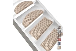 FLODI. Pattern Striped Stair Tread Mats Non Slip, Trier, Set of 15 Pieces, Carpet Step Mats Self Adhesive Staircase Runner Pads (Beige, Rectangular - 23 x 65 cm)