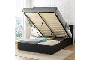 ZINUS 31 cm Maddon Ottoman Gas Lift Upholstered Platform Bed Frame with Storage | Hydraulic Lifting Under Bed Storage | Wood Slat Support | For Adults, Kids, Teenagers | Single | Black