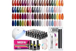 MEFA 60 Pcs Gel Nail Kit with 48W UV Lamp, 42 Colors Red Brown Orange Autumn Gel Polish Set Essential Set with Matte/Glossy Base Top Coat, Cuticle Remover Nail Starters Kit Home Salon