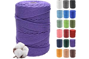 Klhamky Hilo Macrame 3mm x 500m, 100% Algodó Cordel Hilo Natural, Cuerda Macrame de Algodón Suave de 4 Hilos, para Manualidades para Colgar Plantas, Macrame Pared, Macrame Cortinas,Morado Oscuro