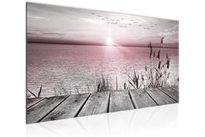 Runa Art Cuadro Decorativo Puente en el lago 1 Parte Moderno Cuadro Lienzo Listo para Colgar diseño de Puesta de Sol - 034312b