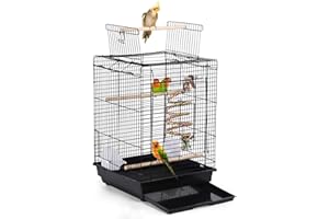 Yaheetech Metal Open Top Bird Cage for Small Parrot Finch Canary Canary Parakeet Cockatiel Travel Cage Black