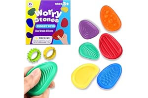 DASKID 6 Pcs Sensory Stone + 2 Sensory Rings Set | Anxiety & Stress Relief Finger Toys for Autism + ADHD, Emotion Worry, Focus, Relax & Sensory Stimulation ,Classroom Fidget (6 Pcs Stone + 2 Pcs Rings)