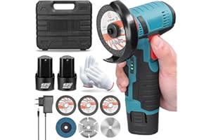 WINGFLY Mini Meuleuse D'Angle Sans Fil 19500RPM 12V Professional Disqueuse Sans Fil avec 2 batteries 2000mAh, 6 Disques à Tronçonner 76mm, Meuleuse d'angle pour Meuler et Polir, Couper