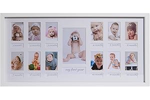 ‎BD ART BD ART 23 x 50 cm Baby Bilderrahmen Mein erstes Jahr, Bildergalerie, Fotogalerie mit Passepartout und 12 Foto-Ausschnitten für Fotos 5 x 7 cm und 1 Foto 9 x 13 cm, Weiß