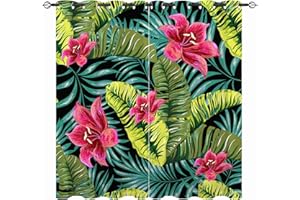 ANHOPE YUANZU Tropical Blackout Curtains - Girls Palm Tree Flowers Jungle Plant Leaves Print Pattern Eyelet Thermal Insulated Room Darkening Window Drapes for Bedroom Living Room 2 Panels W117cm x D183cm