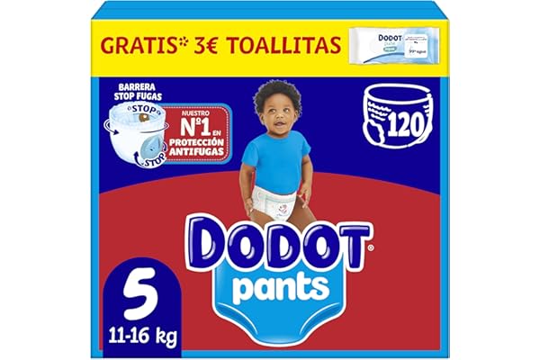 Dodot Bebé Pants Pañales, Talla 5, 11-16 kg, 120 Pañales, Pañal-Braguita con Ajuste 360° Anti-Fugas, Pack Mensual