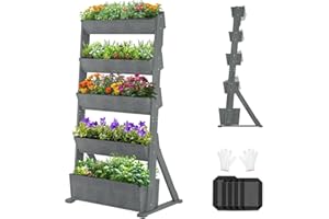 ‎SUNYRISY SUNYRISY Holz Hochbeet Vertikalbeet Premium Blumenkasten Balkon, 5 Etagen Outdoor Blumentreppe Pflanztreppen Gemüsebeet Kräuterbeet Mit Etagen Gartenvlies, Garten Terrasse Dekoration, Grau