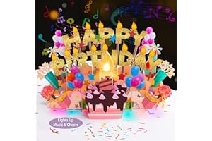 VOCAVI Birthday Cards for Women Men Kids, BLOWABLE CANDLE MUSIC LED LIGHTS Pop Up Happy Birthday Greeting Card Birthday Gifts for Girls Boys Husband Wife With Envelopes