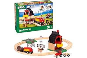 BRIO World 33719 Bahn Bauernhof Set - Holzeisenbahn mit Bauernhof, Tieren und Holzschienen - Kleinkinderspielzeug empfohlen ab 3 Jahren