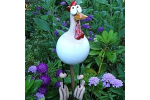 ERRCOM Keramik Huhn Gartendeko, Tierfigur Gartenstecker Keramikfigur Handarbeit Ornament, Gartendeko Huhn Deko,Handarbeit Gartenstatue Dekorative Henne Huhn Gartenstecker,Gartenfigur Gartendekoration