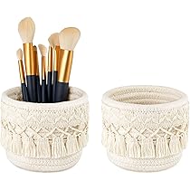 Macramé Touwmand Mkono Macramé Opbergmand Van Katoen - Boho Stijl Met Kwastjes, 38 Cm, Voor Speelgoed, Dekens Of Als Plantenpot Opbergdoos Organizer