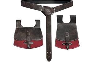 HiiFeuer Borsa da cintura medievale in finta pelle fatta a mano con cintura ad anello, cintura da cavaliere d'epoca e marsupio portatile da cintura rinascimentale (Marrone C)
