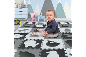 Yostrong® EVA Espuma Alfombra Puzzle Suelo Bebe Acolchada | Alfombra Gateo Bebe | Manta Gimnasio Juegos Bebes. 18 Piezas Frutas Puzzles con Borde Recto. Blanco, Negro, Gris. YOP-51(ADL) b18S18