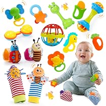 Pack De 14 Sonajeros Y Juguetes Para Bebés 0-12 Meses – Mordedores, Calcetines Sonajero Y Pelota – Regalo Montessori En Caja
