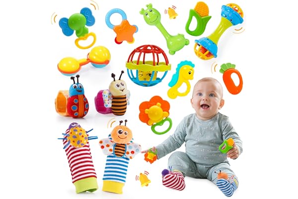 Wootoyz Spel för nyfödda, skallra för nyfödd 0-3 månader, leksaker för nyfödd bebis present 0-12 månader, barn barn barn present 1 år, montessorileksaker 0–12 månader