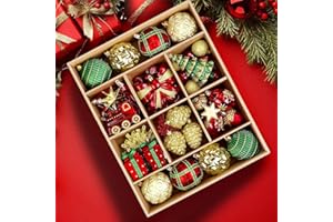 Alupssuc Juego de Bolas navideñas Personalizadas de 82 Quilates, irrompibles, para Decorar Fiestas, Bodas y festividades con Cuerdas precolgadas, en Negro y Dorado,Rojo, Verde y Dorado