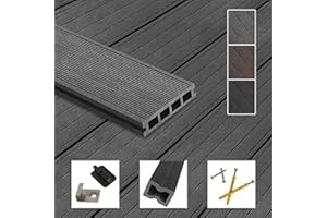 Montafox WPC Terrassendielen Dielen Komplettset Hohlkammerdiele Komplettbausatz Unterkonstruktion Clips, Größe (Fläche):12 m² 2.2m, Farbe:Grau