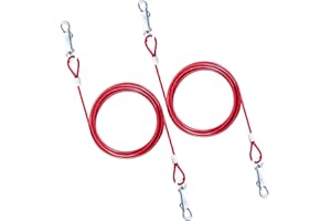 PETOPEDIA 2x 1.8m – Tie Out Cable for Dogs – PVC Cover, Heavy Duty – Dog Chains for Outdoor Use with Anchor Stake, Training Lead Cables – Ideal for Small & Medium Dogs (6ft (RED), Pack of 2)